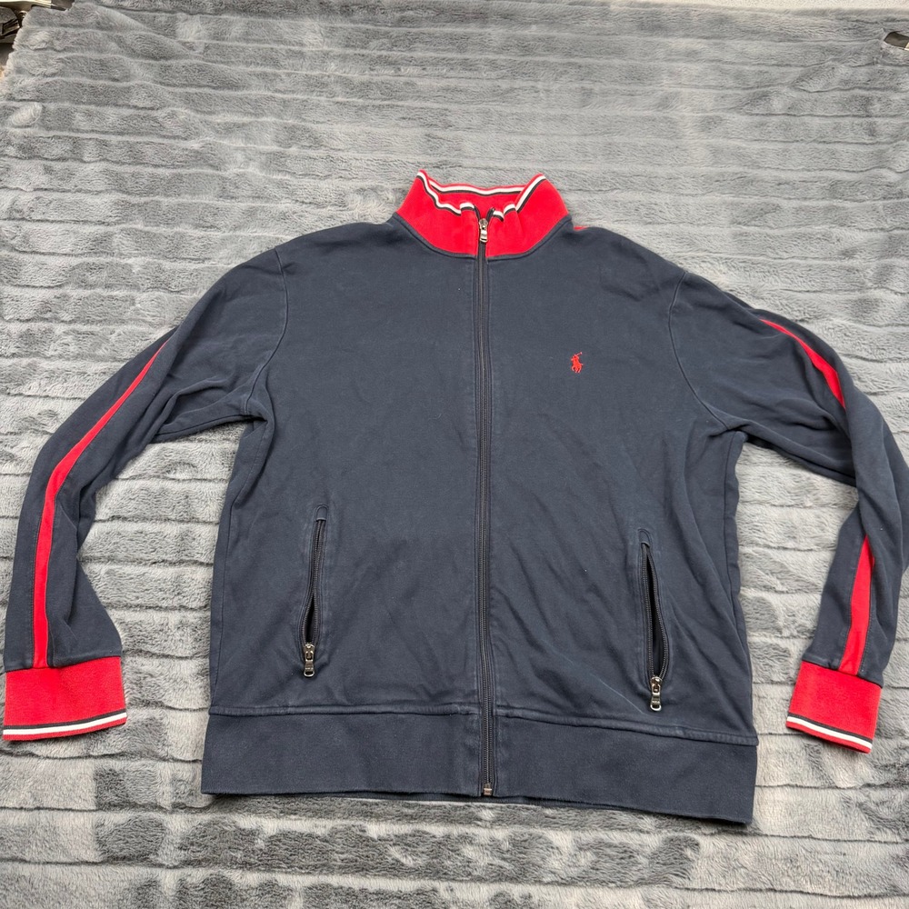 Polo Ralph Lauren Mens Navy Red Stripe Full Zip Track Jacket Large RN41381